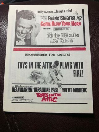 Movie Flyer “come Blow Your Horn” Frank Sinatra Bye Bye Birdie