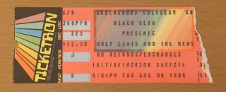1984 Huey Lewis And The News Stevie Ray Vaughan Greensboro Concert Ticket Stub 9