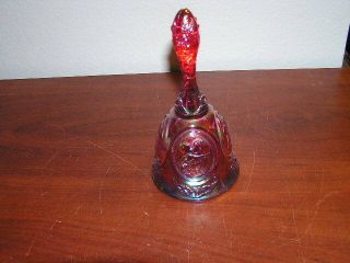 Antique Vintage Fenton Irridescent Pink Ruby Red Rose Carnival Glass Bell Mother
