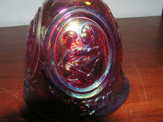 Antique Vintage FENTON Irridescent Pink Ruby Red Rose Carnival Glass Bell Mother 2