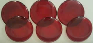 Set Of Six Vintage Ruby Red Coupe Style 8 Inch Salad Plates