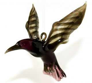 Black Violet Raven Figurine Blown Glass " Murano " Art Animal Bird Ornament