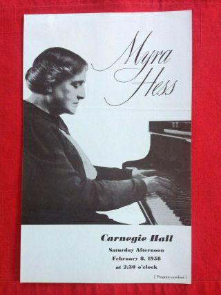 2/8/1958 Myra Hess Carnegie Hall Flyer Handbill Flyer