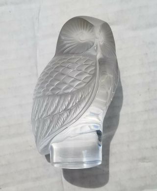 Owl Paperweight Lalique Frosted And Clear Glass Crystal Signed France Small Chip