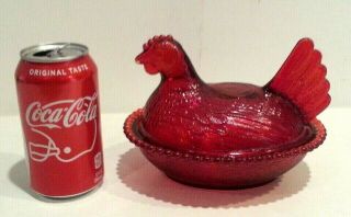 Vintage 7 " Indiana Glass Ruby Red Chicken Hen On Nest Candy Dish