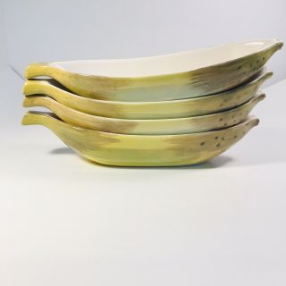 4 Vintage Banana Split Ice Cream Ceramic Bowls Boats Bright Yellow