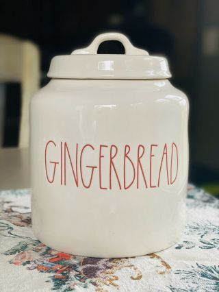 Rae Dunn Gingerbread Ivory Ceramic Red Lettering Christmas Canister 2019