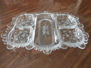 Cambridge Chantilly 5 Part Celery Relish Dish Etched Flowers Scrolls