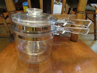 Vintage 3 Piece Pyrex 6283 Flameware Glass Double Boiler Pot With Lid 1 1/2 Qt