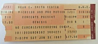 Vintage Genesis Invisible Touch Tour Ticket Stub 01/31/87 Chapel Hill Nc 2233