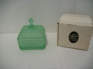Vintage Tiara Indiana Glass Honey Bee & Hive Green Frost Square Candy Dish W/lid