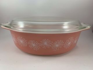Vintage Pink Daisy 2 1/2 Quart Oval Casserole Dish With Lid