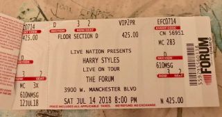 Harry Styles Final Show (hs Live On Tour) Un - Torn Tickets July 14,  2018 La Forum