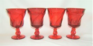 4 Fostoria Jamestown Ruby Red Glass Water Goblets