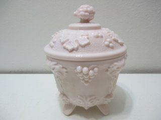 Vintage Jeannette Glass Shell Pink Milk Glass Candy Dish W Lid