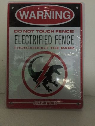 Jurassic Park World Warning Electrified Fence Raptor Metal Sign Loot Crate