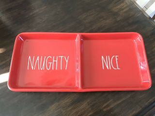 Rae Dunn Red Christmas Ll " Naughty " & Merry Christmas Platter/tray