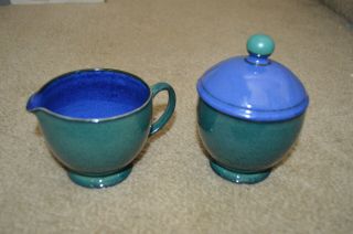 Denby Langley Metz Blue Green Creamer And Sugar Bowl W/ Lid