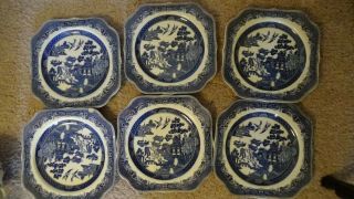 Johnson Bros " Ye Olde Willow " Square Plates 8 X 8 1/2 China