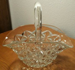 Tiffin Glass Co Large Williamsburg Clear Crystal Basket W/ Applied Handle 11.  5 "