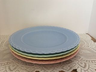 4 Vintage Vernon Kilns Native California Blue,  Green,  Yellow,  Pink Dinner Plates