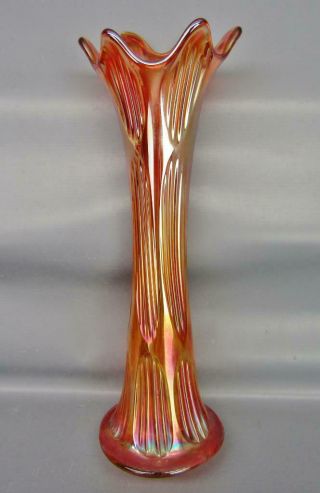 Fenton Diamond & Rib Marigold Carnival Glass 11 " Swung Vase 6950