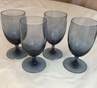 4 Vintage Smoke Blue Wine Footed Glasses 4.  5” Sasaki Japan Mid Century Retro 4oz