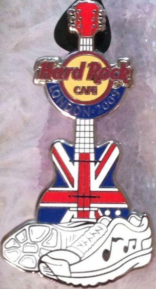 Hard Rock Cafe London 2009 Marathon Pin Running Shoes Union Jack Guitar - 49069