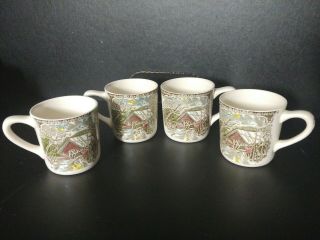 (4) Johnson Brothers The Friendly Village Coffee Mug The Covered Bridge Made/eng