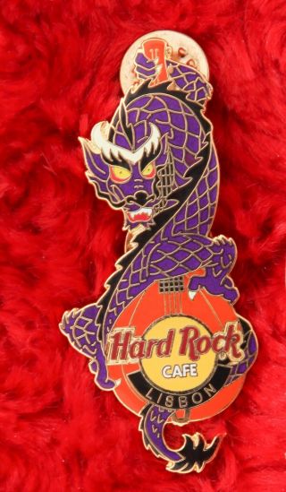 Hard Rock Cafe Pin Lisbon Dragon Guitar Series Red Chinese Hat Lapel Purple