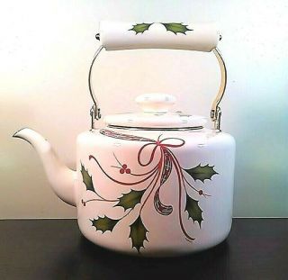 Lenox Holiday Nouveau Gold Tea Kettle Christmas Accessories Plaid Holly 10 Cup