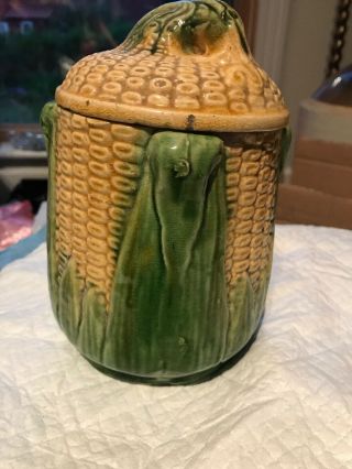 Antique Pottery Vintage Staffordware Corn King Covered Canister 55