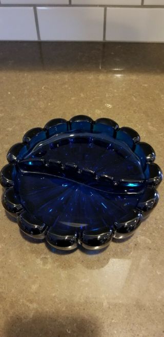 Large Vintage Cobalt Blue Glass Ashtray Candy Dish 8.  5 " Heavy Almost 4 Lbs.