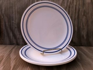 Corelle Dishes Classic Cafe Blue Set Of 4 Large Dinner Plates White,  Blue Bands