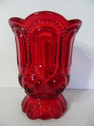 Vintage Moon & Star Spooner Vase Glass Lg Wright Ruby Red 5 1/4 "