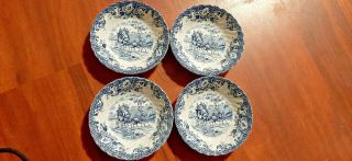 Set Of 4 Johnson Brothers Coaching Scenes Blue 5 1/8  Berry Bowls