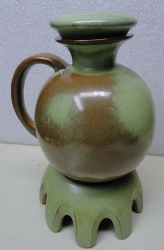 Vintage Frankoma Pottery Carafe With Lid,  Warmer Stand Prairie Green?