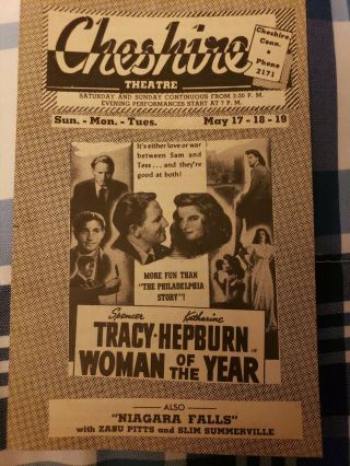 1942 Movie Flyer Woman Of The Year Hepburn,  Tracy.  See Pix