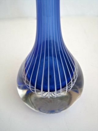 STUDIO ART GLASS BUD VASE COBALT BLUE With WHITE BANDS 11 