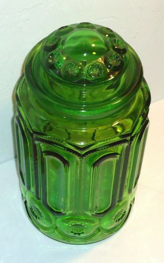 11 1/2 inch Vintage Green LE SMITH Glass Canister with Lid - Moon and Stars - Lg 2