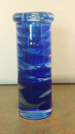 Mid Century Modern Kosta Boda Blue Swirl Art Glass Candle Holder