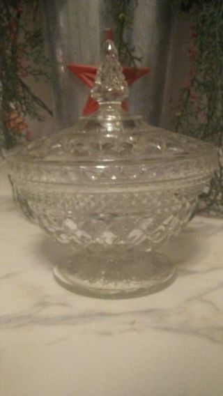 Vintage Anchor Hocking Wexford Pattern Clear Glass Pedestal Candy Dish With Lid