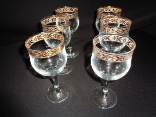 Gold Etched Water Wine Goblet Set Of 6