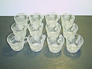 Great Set Of 12 L.  E.  Smith Eapg Slewed Horseshoe Crystal Punch Bowl Cups