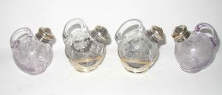4 Cambridge Tilted Chantilly Etched/etching Salt/pepper Shakers,  Sterling Tops