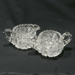 Antique American Brilliant Period Crystal Cut Glass Creamer & Sugar Bowl Heavy