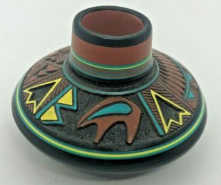 Herman Oliver Edgewater Navajo Carved Pottery Diminutive Vase - Signed
