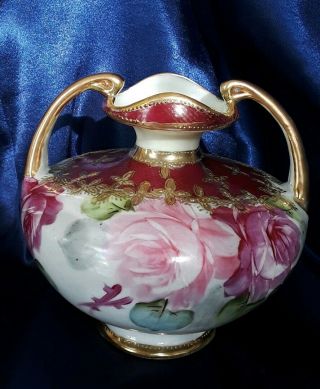 Antique Vintage Handled Hand Painted Vase