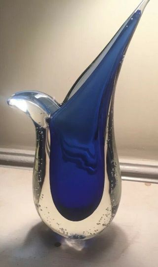 Murano Teardrop Blue Air Bubble Glass Vase