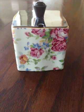 Vintage Royal Winton Grimwades Chintz Victorian Rose Preserve Jam Pot Silver Lid